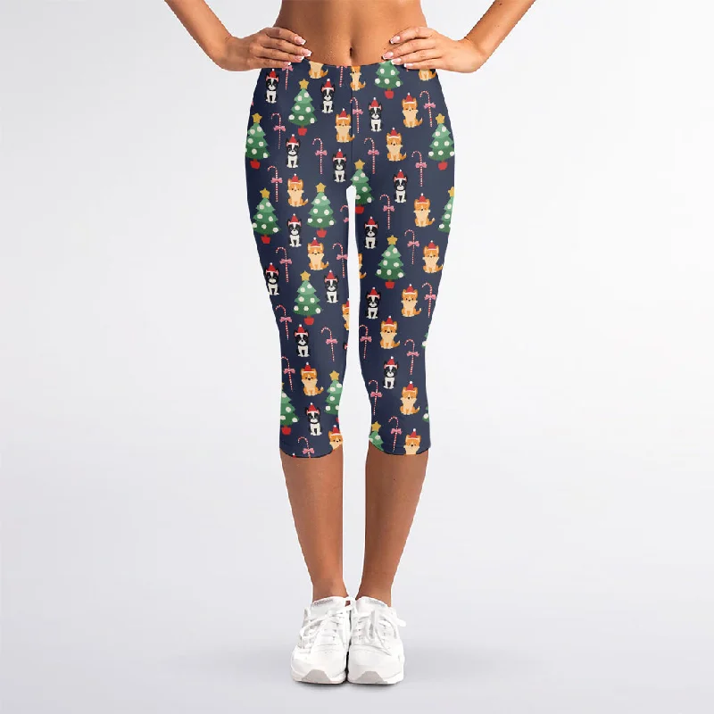 Christmas Boston Terrier And Corgi Print Women's Capri Leggings Elegant Full-Body Leggings Christmas Boston Terrier And Corgi Print Women's Capri Leggings Elegant Full-Body Leggings