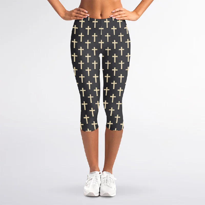 Christian Cross Pattern Print Women's Capri Leggings Comfortable Tummy Shaping Leggings Christian Cross Pattern Print Women's Capri Leggings Comfortable Tummy Shaping Leggings