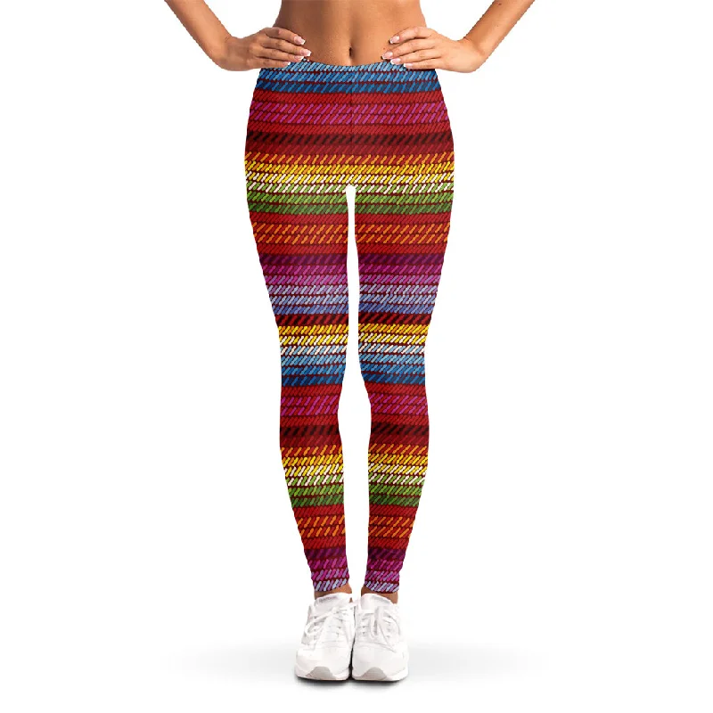 Colorful Mexican Woven Pattern Print Women's Leggings Trendy Adjustable Waist Leggings Colorful Mexican Woven Pattern Print Women's Leggings Trendy Adjustable Waist Leggings