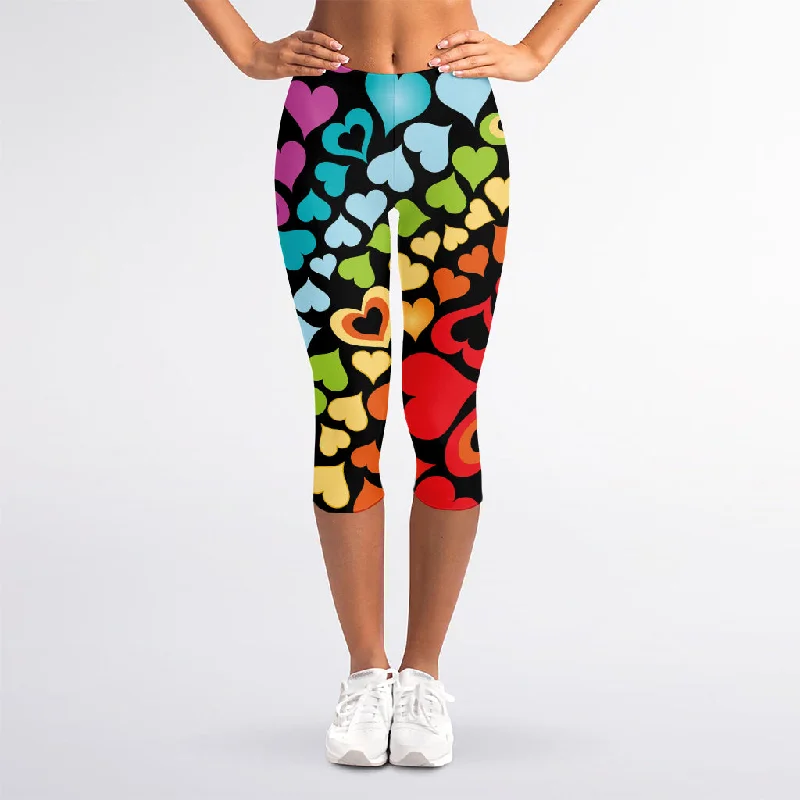 Colorful Heart Wave Pattern Print Women's Capri Leggings Fashionable Sports Leggings Colorful Heart Wave Pattern Print Women's Capri Leggings Fashionable Sports Leggings