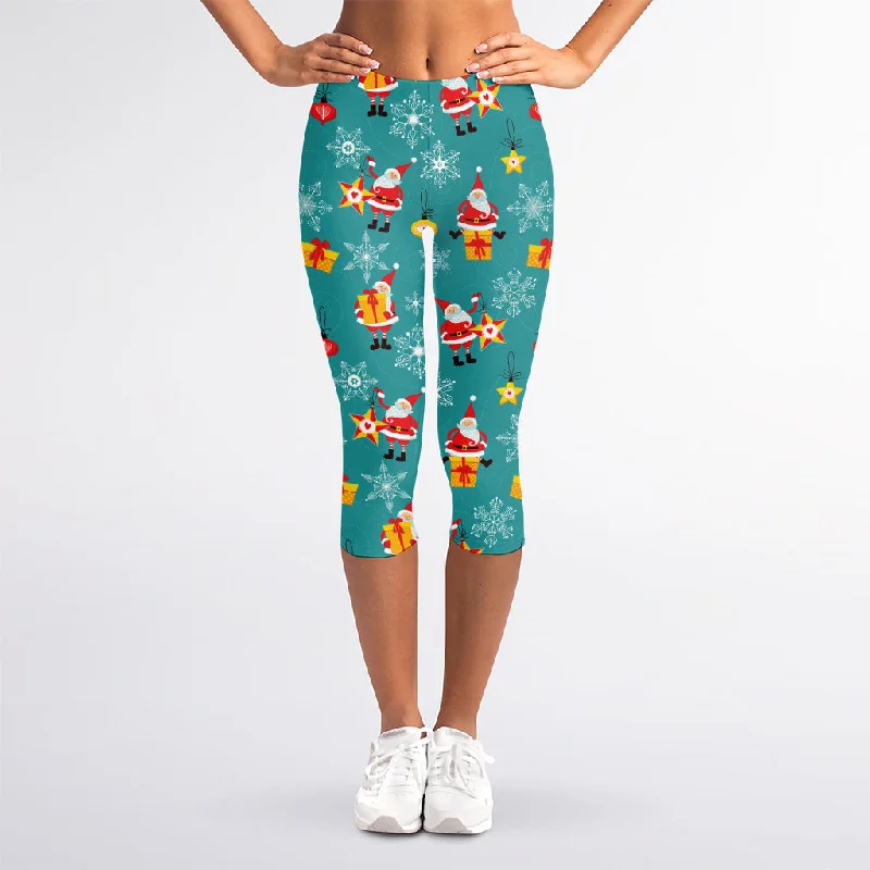 Christmas Santa Gift Pattern Print Women's Capri Leggings Comfortable Stretch Leggings Christmas Santa Gift Pattern Print Women's Capri Leggings Comfortable Stretch Leggings