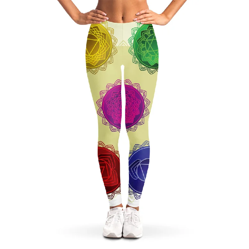 Colorful Seven Chakras Print Women's Leggings Elegant Metallic Leggings