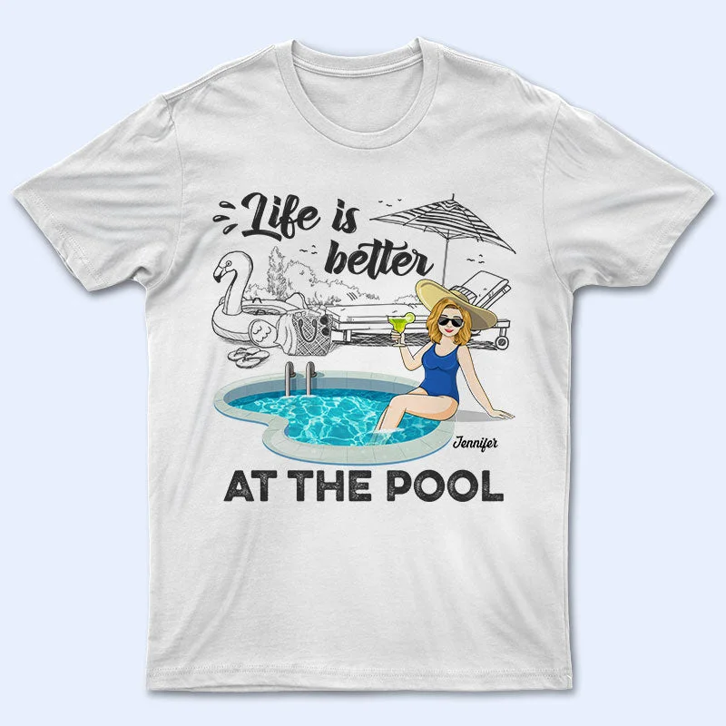 Life Is Better At The Pool Summer Swimming Girl - Gift For Women - Personalized Custom T Shirt Print Jacquard Patchwork
