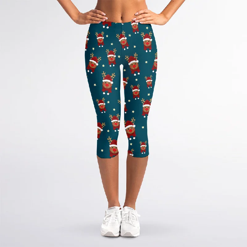 Christmas Santa Reindeer Pattern Print Women's Capri Leggings Trendy Colorblock Print Leggings Christmas Santa Reindeer Pattern Print Women's Capri Leggings Trendy Colorblock Print Leggings