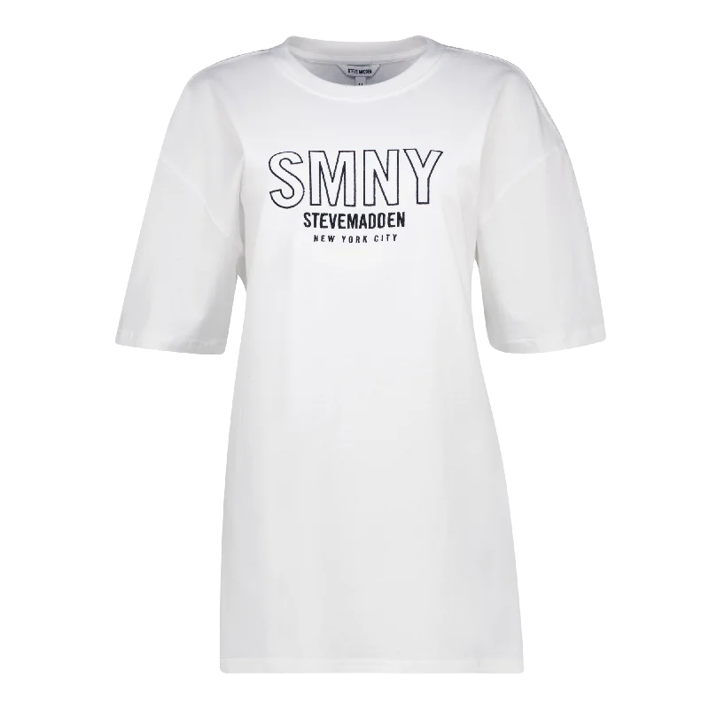 ATHENA WHITE OVERSIZED GRAPHIC T-SHIRT Graphic T-Shirt Round Neck Polyester