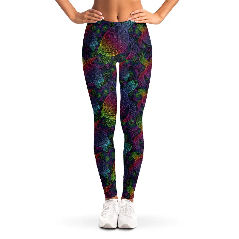 Colorful Sea Turtle Pattern Print Women's Leggings Trendy Ombre Effect Leggings