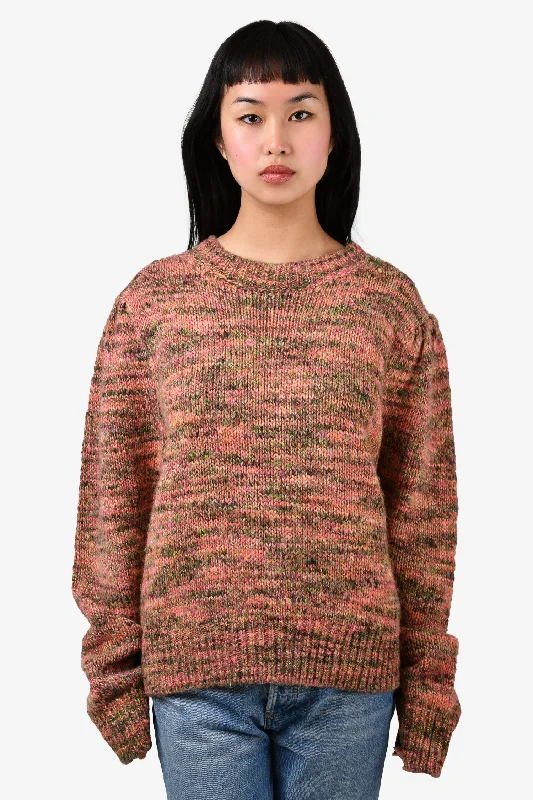 Isabel Marant Etoile Pink and Green Wool Blend Sweater Size 44 Silk Blend Satin Velvet