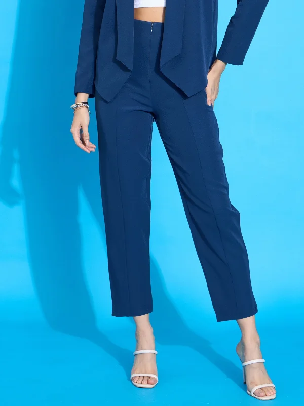 Women Royal Blue Front Darted Balloon Fit Pants Fashionable Sporty Pants