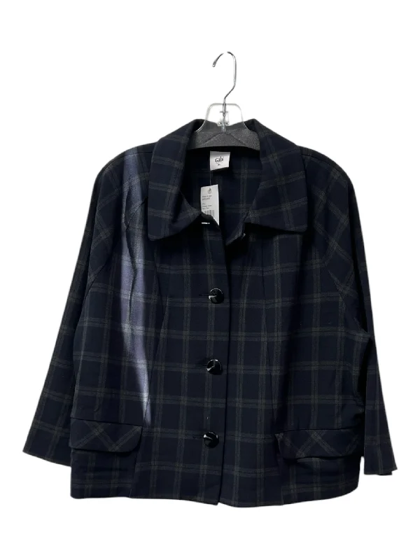 Cabi Size XL Navy plaid Poly & Rayon Plaid Button Front Long Sleeve Jacket Knit Fabric Woven Fabric Fleece Fabric Cabi Size XL Navy plaid Poly & Rayon Plaid Button Front Long Sleeve Jacket Knit Fabric Woven Fabric Fleece Fabric