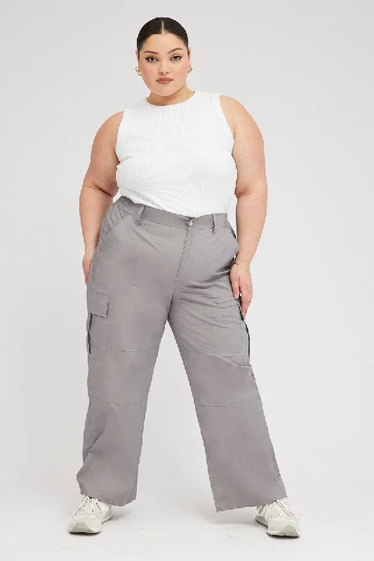 Grey Cargo Pants High Rise Comfortable Cargo Pants