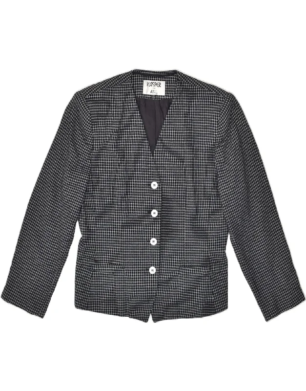 VINTAGE Womens 4 Button Blazer Jacket UK 10 Small Black Gingham Collared Jacket Crew Neck Jacket Turtle Neck Jacket VINTAGE Womens 4 Button Blazer Jacket UK 10 Small Black Gingham Collared Jacket Crew Neck Jacket Turtle Neck Jacket