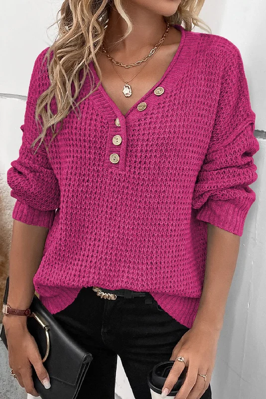Henley Sweater - Pink Denim Fabric Leather Fabric Suede Fabric