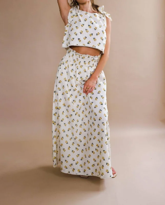 Ventura Maxi Skirt In Golden button skirt front