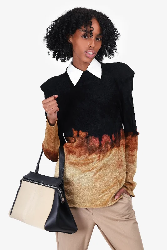 Balmain Black/Brown Ombre Long-Sleeve Sweater Size 40 Spandex Rayon Corduroy
