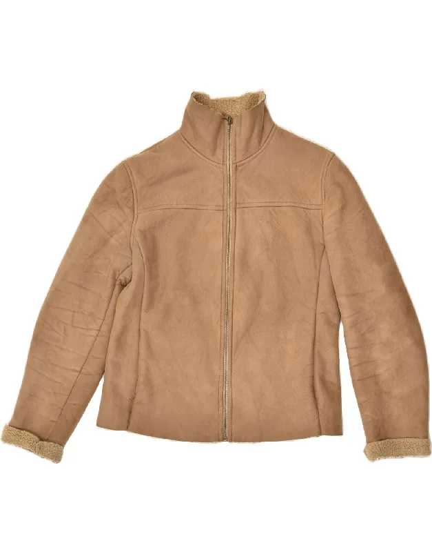 CALVIN KLEIN Womens Sherpa Jacket UK 14 Large Brown Polyester Knit Jacket Woven Jacket Fleece Jacket CALVIN KLEIN Womens Sherpa Jacket UK 14 Large Brown Polyester Knit Jacket Woven Jacket Fleece Jacket