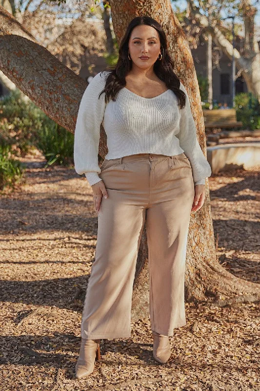 Beige Wide Leg Pants High Rise Lightweight Linen Pants