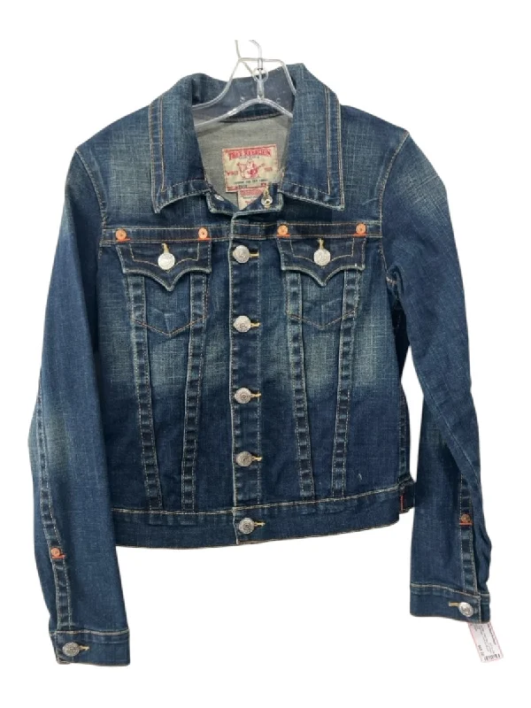 True Religion Size M Dark Wash Cotton Denim Bonded Agate Breast Pocket Jacket Trench Coat Raincoat Waterproof Jacket True Religion Size M Dark Wash Cotton Denim Bonded Agate Breast Pocket Jacket Trench Coat Raincoat Waterproof Jacket