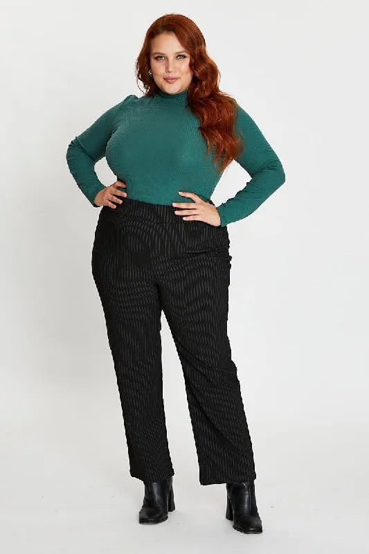 Stripe Mid Rise Work Pant Cozy Knit Pants