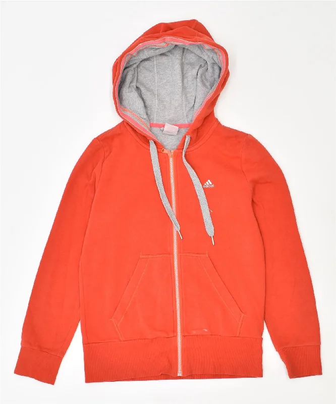 ADIDAS Womens Zip Hoodie Sweater UK 8/10 Small Red Cotton Fitted Loose Oversized