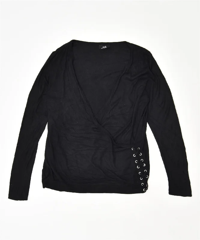 WALLIS Womens V-Neck Jumper Sweater UK 16 Large Black Viscose Vintage Sweater Knitwear Pullover
