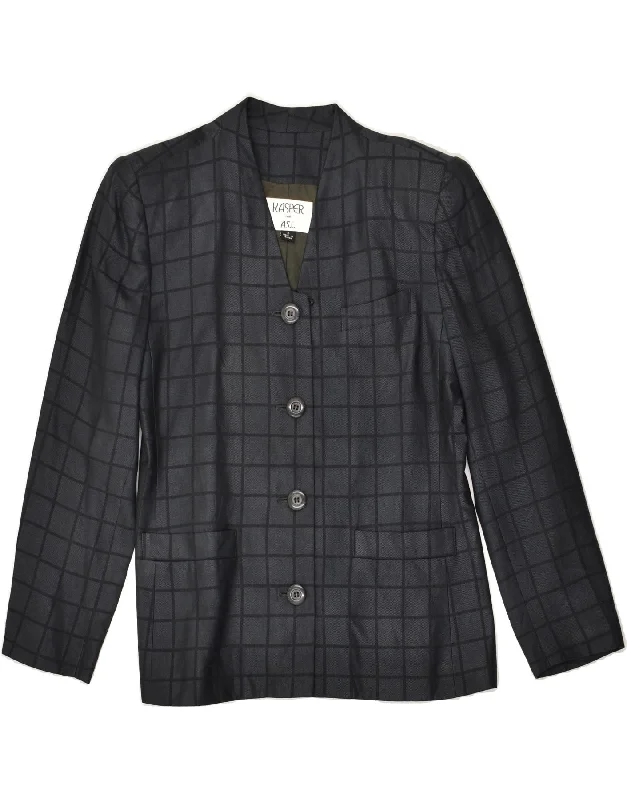 VINTAGE Womens 4 Button Blazer Jacket US 6 Medium Grey Check Viscose Bomber Jacket Anorak Windbreaker VINTAGE Womens 4 Button Blazer Jacket US 6 Medium Grey Check Viscose Bomber Jacket Anorak Windbreaker