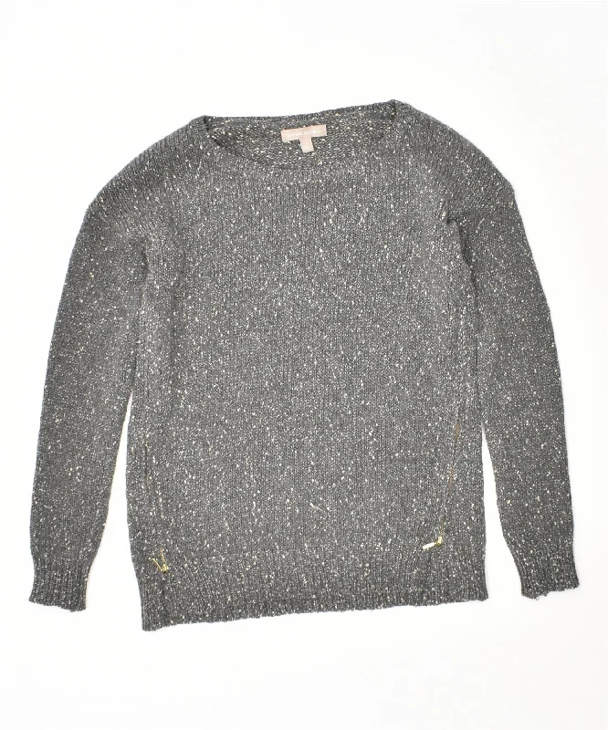 BANANA REPUBLIC Womens Crew Neck Jumper Sweater UK 10 Small Grey Acrylic Mesh Blend Leather Blend Suede Blend