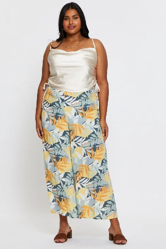 Print Wide Leg Pants High Rise Comfortable Denim Pants