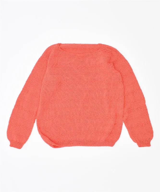 VINTAGE Womens Crew Neck Jumper Sweater UK 14 Large Pink Notch Collar Peter Pan Collar Cowl Neck