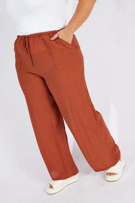 Brown Wide Leg Pants High Rise Slim-Fit Leggings