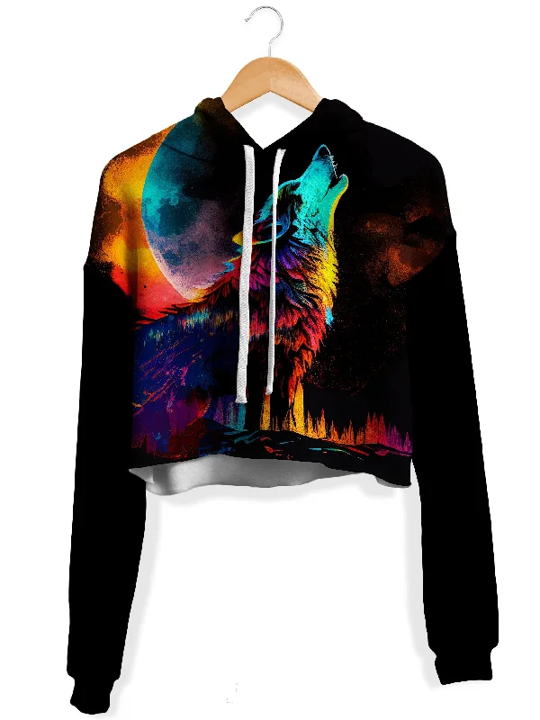 Spirit Wolf Fleece Crop Hoodie Hoodie with Zipper Versatile Modern