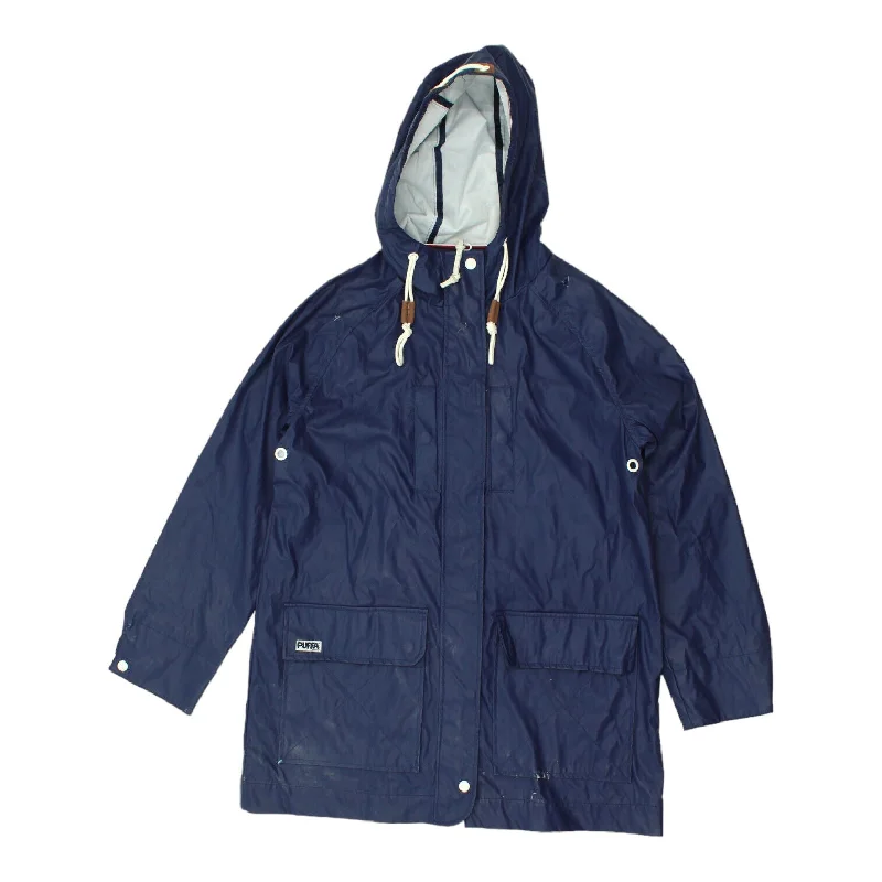 Puffa Womens Blue Hooded Rain Jacket | Vintage High End Designer Waterproof VTG Plaid Jacket Tartan Jacket Houndstooth Jacket Puffa Womens Blue Hooded Rain Jacket | Vintage High End Designer Waterproof VTG Plaid Jacket Tartan Jacket Houndstooth Jacket
