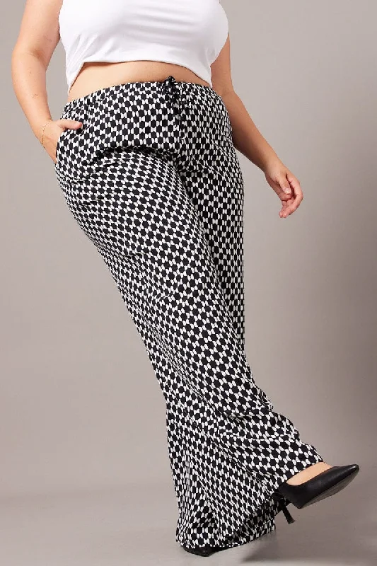 Black Geo Wide Leg Pants High Rise Soft Stretch Leggings