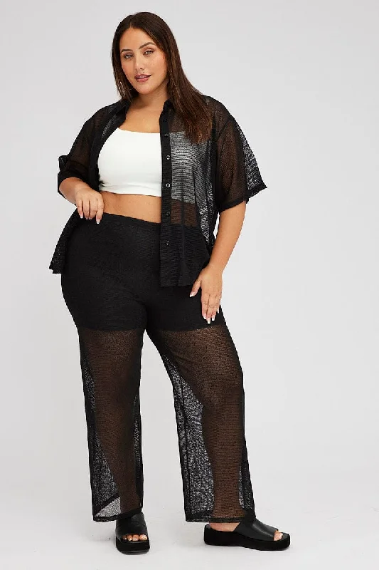 Black Wide Leg Pants High Rise Classic Straight-Leg Pants