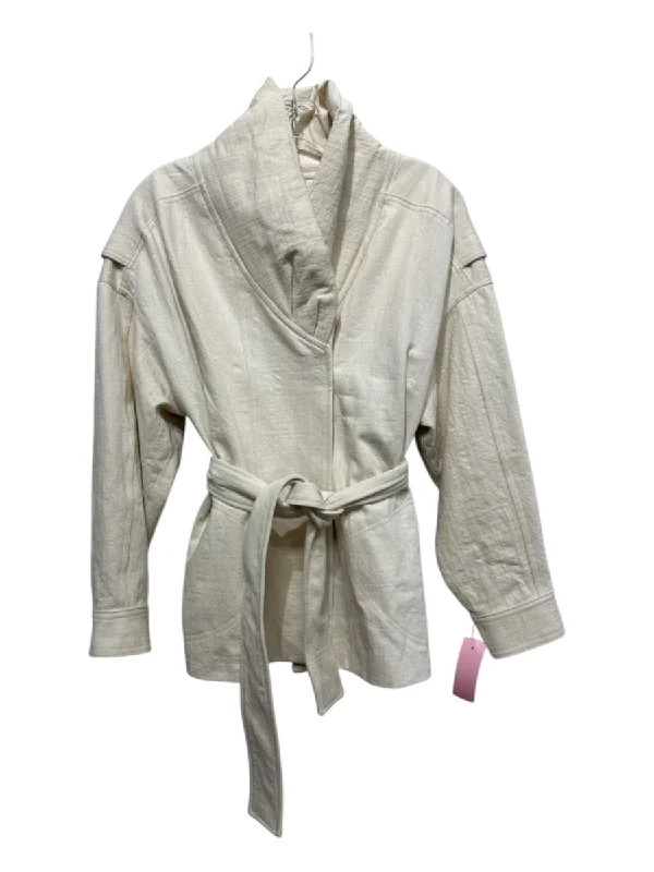 Ba&sh Size S Cream Cotton Denim Belted Pockets Asymmetric Button Pillowed Jacket Rayon Fabric Velvet Fabric Corduroy Fabric Ba&sh Size S Cream Cotton Denim Belted Pockets Asymmetric Button Pillowed Jacket Rayon Fabric Velvet Fabric Corduroy Fabric