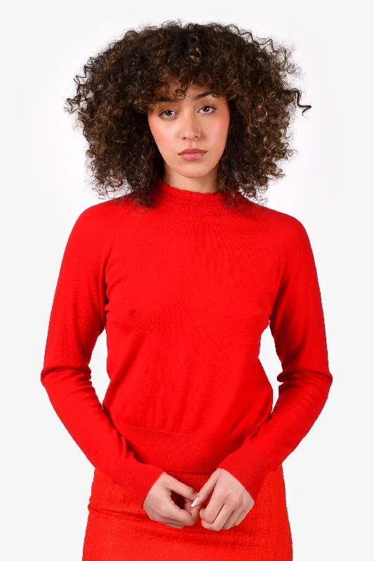 Simone Rocha Red Wool Scalloped Detailed Sweater Size XS Soft Cozy Warm