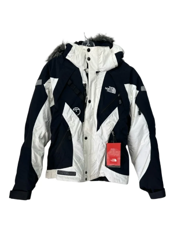 The North Face Size XS/S White & Black Nylon Button Hood Faux Fur Jacket Tailored Jacket Straight Jacket A-Line Jacket The North Face Size XS/S White & Black Nylon Button Hood Faux Fur Jacket Tailored Jacket Straight Jacket A-Line Jacket