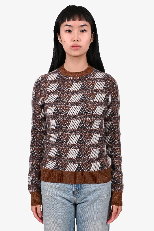 Prada Brown Wool/Cashmere Patterned Sweater Size 36 Layered Multi-layer Single Layer