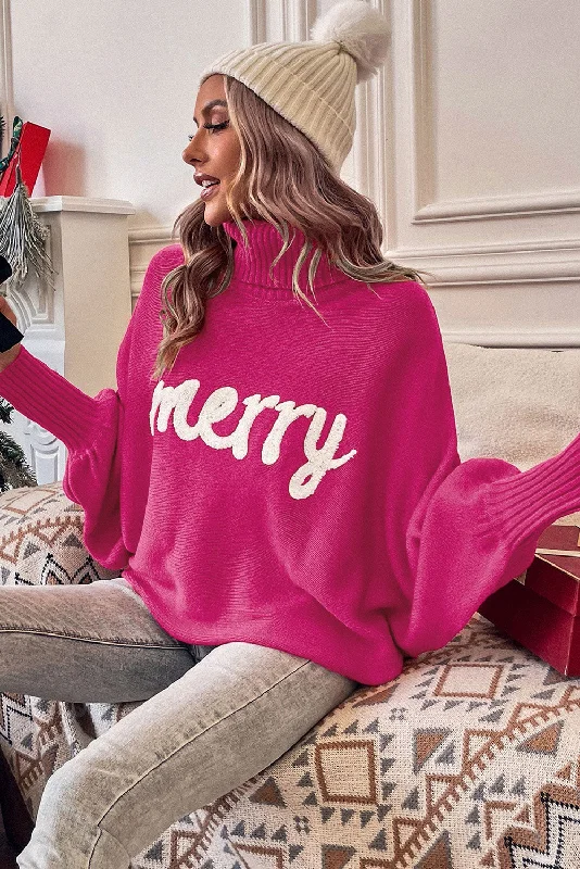 Merry Turtleneck Sweater - Pink Nylon Fabric Polyester Fabric Spandex Fabric