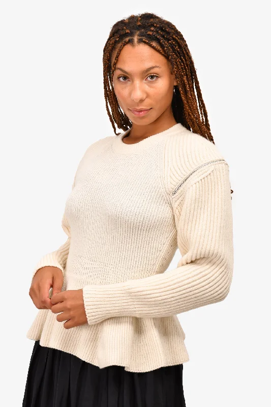 Alexander McQueen Cream Wool Zip Detailed Puff Sleeve Cinched Sweater Size S with Tags Layered Multi-layer Single Layer