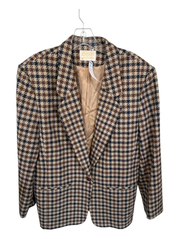Pendleton Size 16 Tan & black Wool Houndstooth One Button Blazer Jacket Knit Fabric Woven Fabric Fleece Fabric Pendleton Size 16 Tan & black Wool Houndstooth One Button Blazer Jacket Knit Fabric Woven Fabric Fleece Fabric