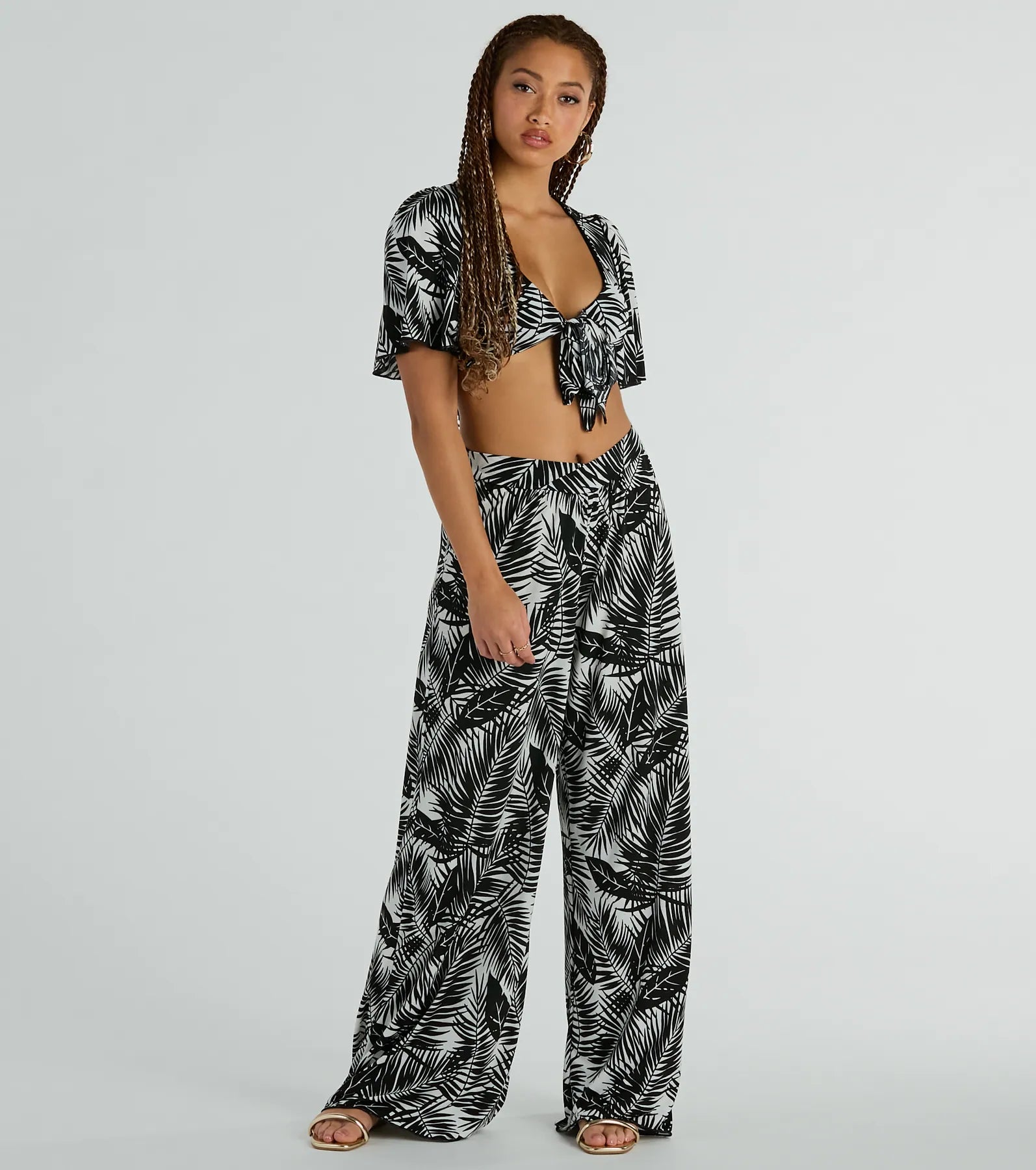 Time For Vacay High Rise Tropical Palazzo Pants Soft Sweatpants Style