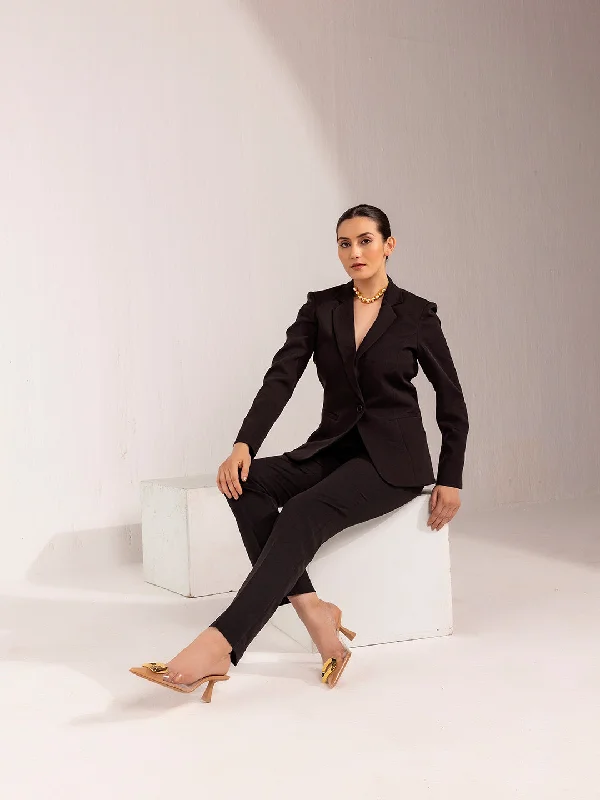 Stretch Pant Suit - Black Formal Linen Trousers