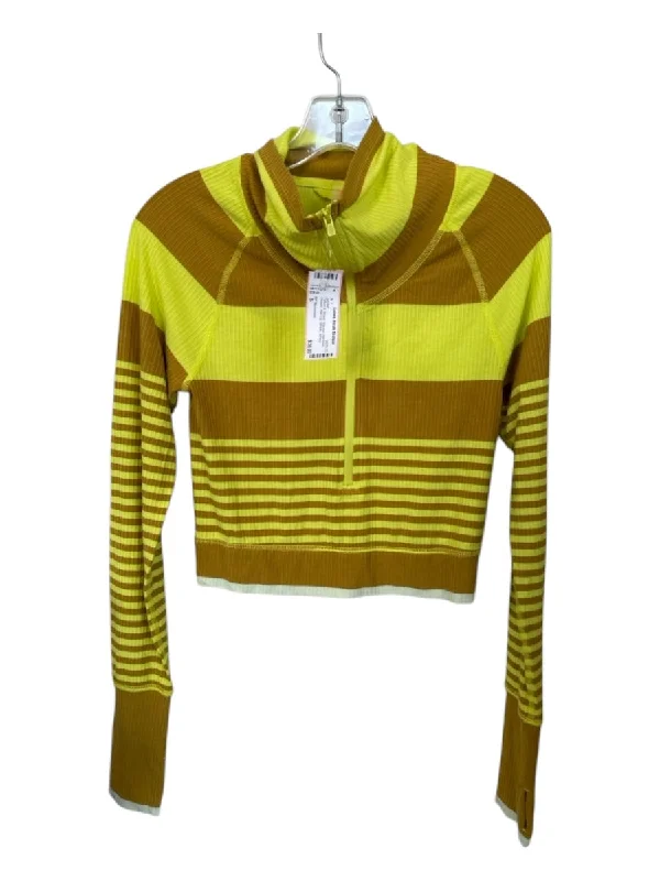 FP Movement Size S Yellow & Brown Viscose High Neck Striped Half Zip Jacket Zippered Jacket Buttoned Jacket Snapped Jacket FP Movement Size S Yellow & Brown Viscose High Neck Striped Half Zip Jacket Zippered Jacket Buttoned Jacket Snapped Jacket