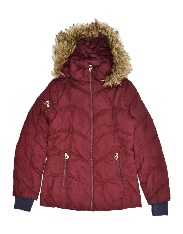 NAUTICA Womens Hooded Padded Jacket UK 10 Small Burgundy Polyester Faux Fur Fabric Real Fur Fabric Shearling Fabric NAUTICA Womens Hooded Padded Jacket UK 10 Small Burgundy Polyester Faux Fur Fabric Real Fur Fabric Shearling Fabric