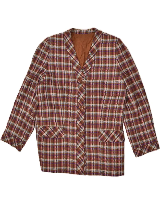 VINTAGE Womens 3 Button Blazer Jacket UK 14 Large Brown Check Satin Fabric Silk Fabric Chiffon Fabric VINTAGE Womens 3 Button Blazer Jacket UK 14 Large Brown Check Satin Fabric Silk Fabric Chiffon Fabric