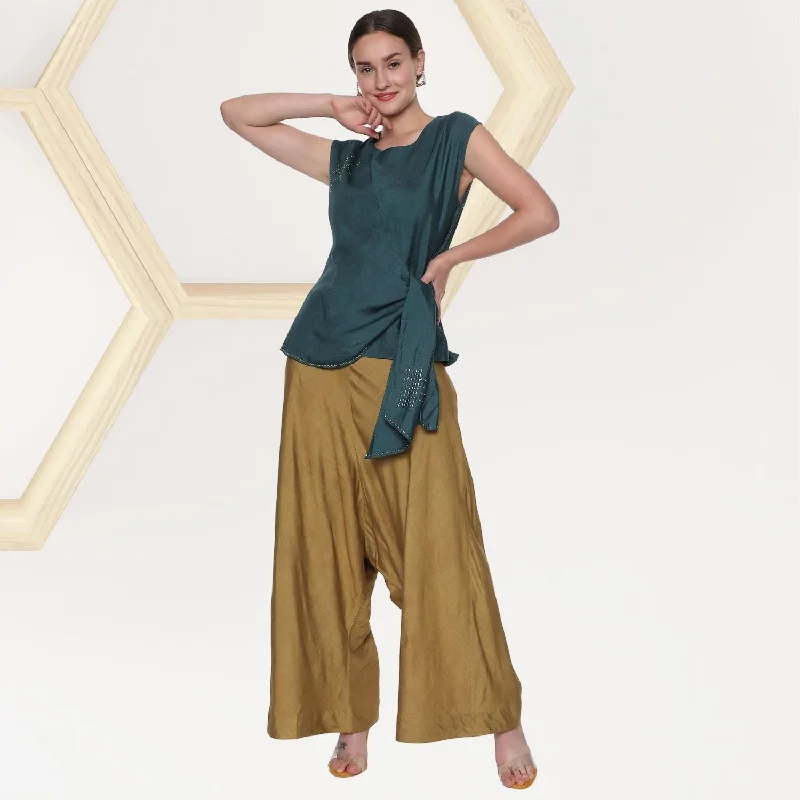 Marcia Cowl Pant Co-ord Set | Tussar Silk | Stylish | Graceful | Forest Green & Khaki Warm Wool Trousers Marcia Cowl Pant Co-ord Set | Tussar Silk | Stylish | Graceful | Forest Green & Khaki Warm Wool Trousers
