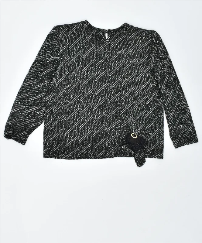 VINTAGE Womens 3/4 Sleeve Crew Neck Jumper Sweater UK 18 XL Black Wool Soft Cozy Warm