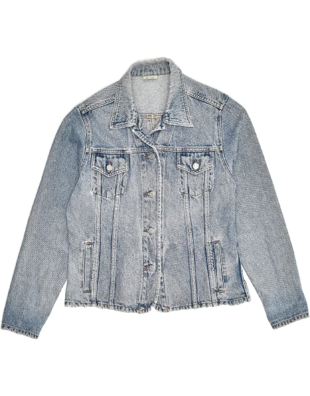PIMKIE Womens Distressed Denim Jacket UK 14 Medium Blue Print Jacket Jacquard Jacket Patchwork Jacket PIMKIE Womens Distressed Denim Jacket UK 14 Medium Blue Print Jacket Jacquard Jacket Patchwork Jacket