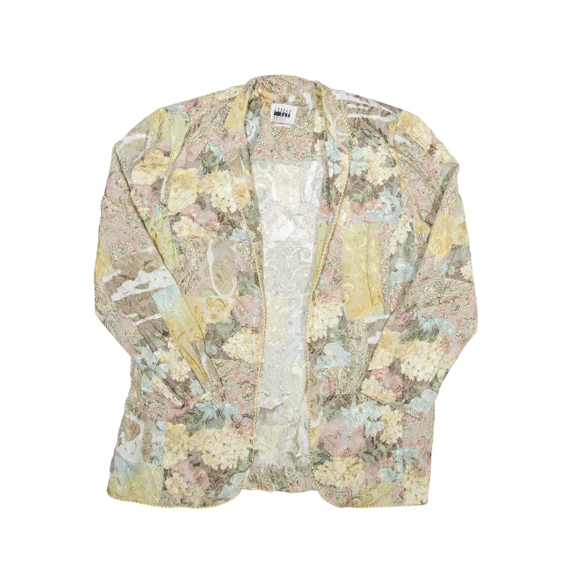 LESLIE FAY Jacket Gold 90s Floral Long Sleeve Womens S Front Pockets Side Pockets Patch Pockets LESLIE FAY Jacket Gold 90s Floral Long Sleeve Womens S Front Pockets Side Pockets Patch Pockets