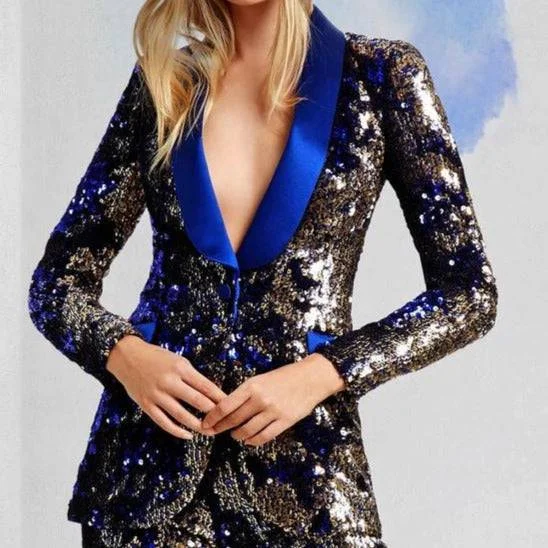 Eleanor Metallic Sequined Classic Pant Suit Casual Yoga Pants